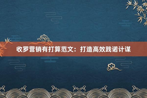 收罗营销有打算范文：打造高效践诺计谋